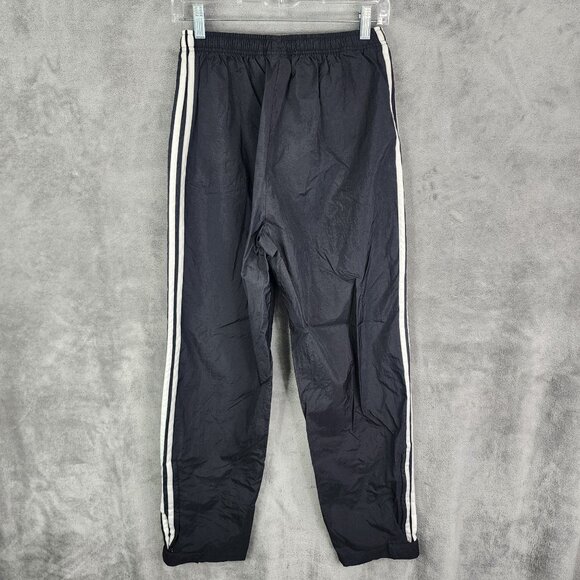 Mens Vintage Adidas Black Nylon Track Pants Drawstring Windbreaker Size M - Picture 6 of 11